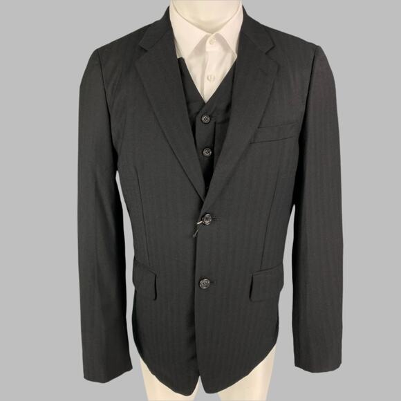 COMME des GARCONS HOMME PLUS FW10 Size M Black Stripe Wool Sport Coat - Picture 1 of 10